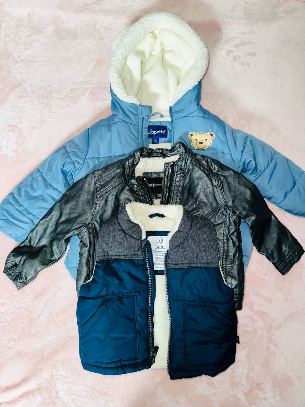 Wippette Light Blue Hooded Puffer Jacket with Bear Patch
